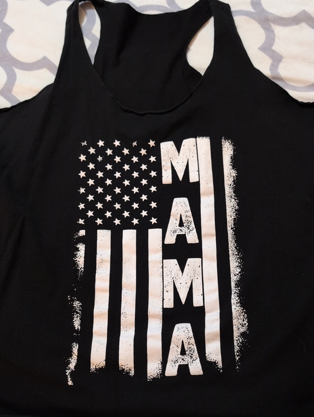 SHEIN Black Tank Top with White MAMA Flag Graphic